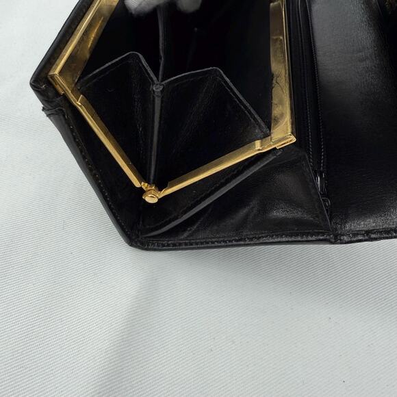 Vintage Celine Triomphe Long Wallet Black Leather Kisslock Authentic - Picture 11 of 16